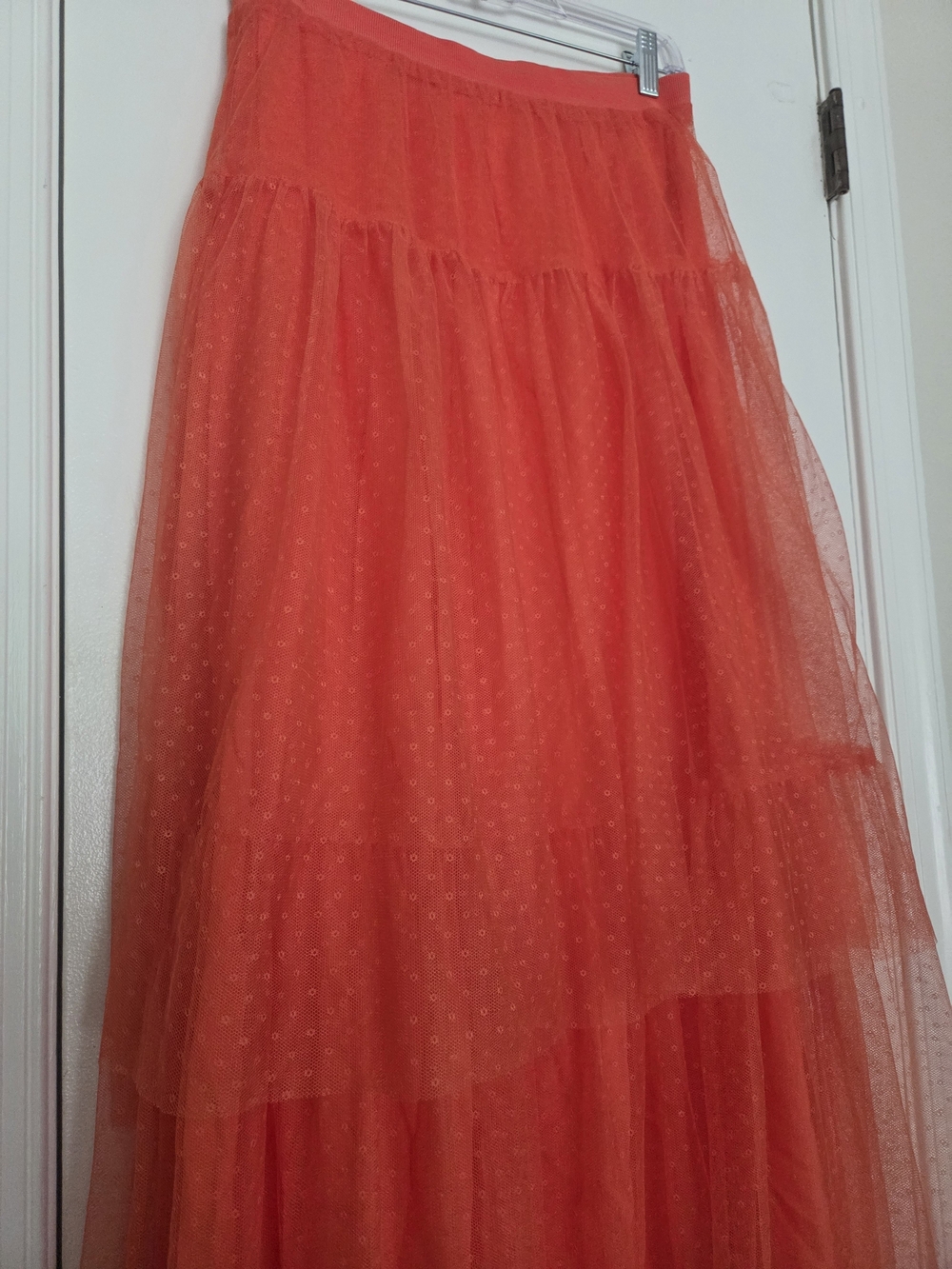 By Anthropologie Orange Dotted Tulle Tiered Maxi Skirt NWOT Small Bohemian - Picture 3 of 5